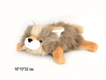 им Собака арт. 2508-30/209165 Длиношерстная бежевая лежит 38 см в пак.