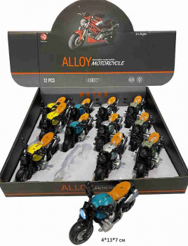 Модель металл. арт. 7602 Мотоцикл цвета микс свет, звук (12 шт.) шоубокс•