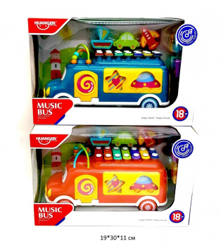 Металлофон арт. HE8023 Автобус цвета микс на батар. в кор._