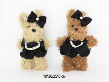 им Собака арт. 209325 Пудель Брелок Гнущийся в банте с бусами 20 см в пак.