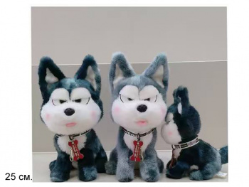 им Собака арт. 209053 Хаски с медальоном-косточкой 25 см цвета микс в пак.