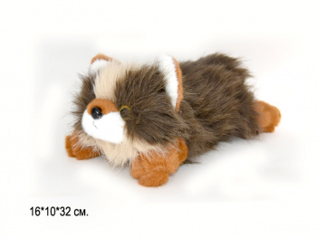 им Собака арт. 2508-30/209166 Длиношерстная рыже-коричневая с белым лежит 38 см в пак.