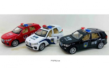 Модель металл. арт. 1900-41RU BMW Пожарная, Полиция свет, звук (12 шт.) шоубокс~