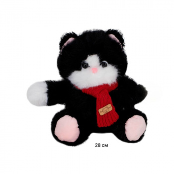 им Кот арт. 0803-43-2 Черный с белой мордой в шарфе 28 см в пак._