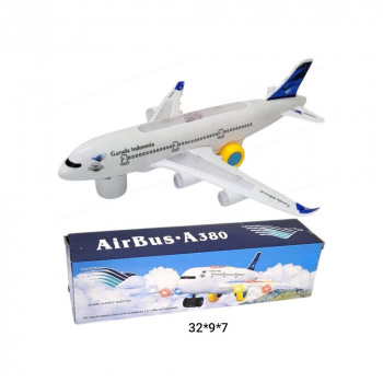 Самолет арт. A380-600GA Аэробус A-380 на бат. свет, звук в синей кор._