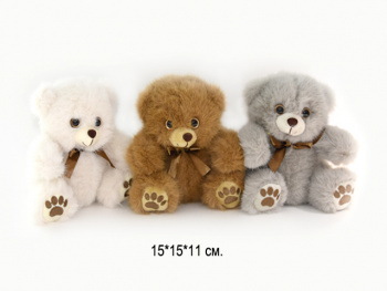 им Медведь арт. 209177 С атласной золотой лентой на шее 15 см цвета микс в пак.