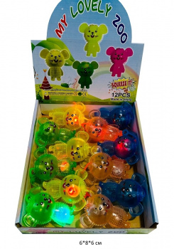 Мяч Антистресс арт. DYT-31 Коала цвета микс свет на резинке (12 шт.) шоубокс•