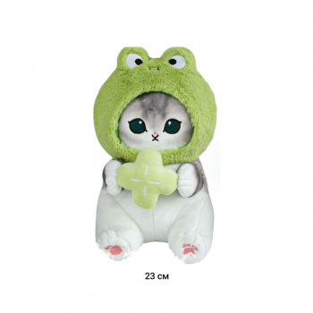 им Кот арт. 16943-209 В шапке лягушки сидит 23 см в пак.