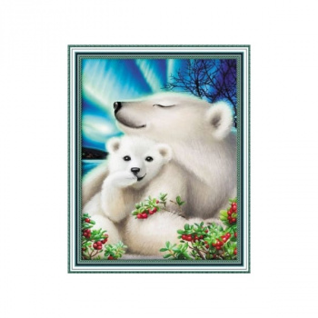 Алмазная мозаика арт. GLE77369 Белая медведица с медвежонком 40*50 полная выкладка на подрамнике