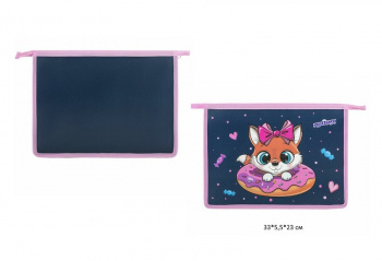 кс_Папка для тетрадей арт. 272136 ЮНЛАНДИЯ А4, 1 отделение пластик на молнии "Donut worry"