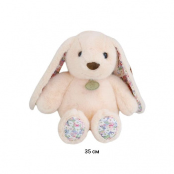 им Зайка арт. YE251025-5-4 Вислоухий персиковый с медальоном и цветочными вставками 35 см в пак.)